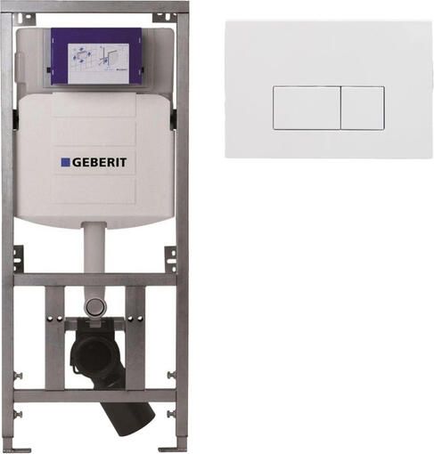 Geberit Burda Geberit Inbouwreservoir UP320 met QeramiQ push bedieningsplaat dualflush rechthoekige knoppen kunststof wit glans SW706187 0701131