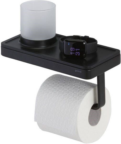 Geesa Frame Toiletrolhouder met planchet en (LED licht)houder Zwart 9188890606