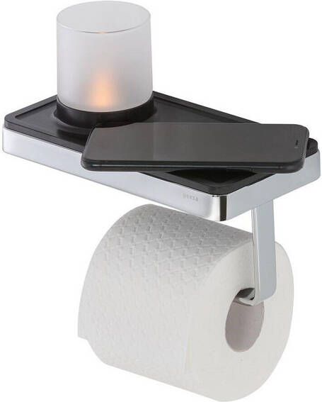 Geesa Frame Toiletrolhouder met planchet en (LED licht)houder Zwart Chroom 9188890206