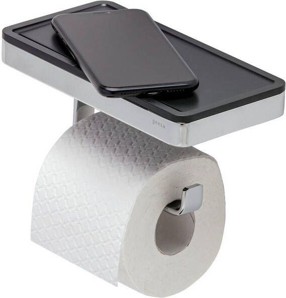 GEESA Frame toiletrolhouder met zwart planchet verchroomd messing 9188240206