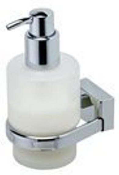 GEESA Hotel enkele ronde zeepdispenser glas flacon messing houder hxbxd 165x78x99mm glanzend chroom