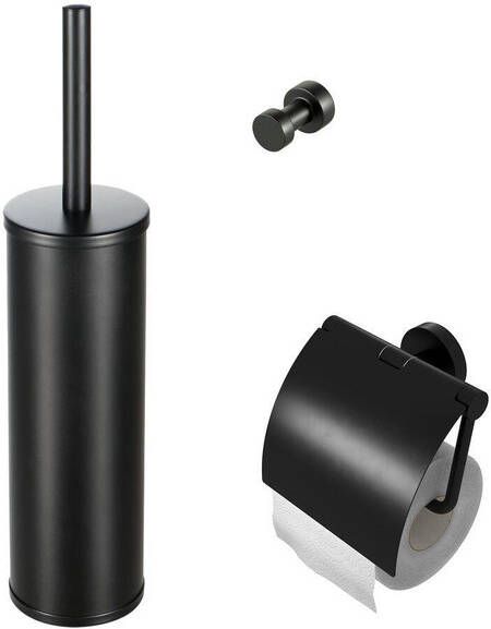 Geesa Nemox Toiletaccessoireset Toiletborstel met houder Toiletrolhouder met klep Handdoekhaak Zwart 916500-06-115