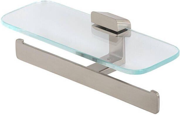 Geesa Shift Toiletrolhouder dubbel RVS geborsteld met planchet van transparant glas 91994805