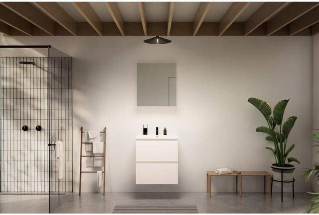 GO by Van Marcke badkamermeubelset 60x65x45.5cm 2 lades greeploos 1 wasbak wit mat 1 kraangat met spiegelkast MDF standard white SW646695 SW404481 SW452462 SW452203