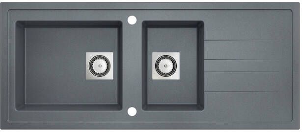 GO by Van Marcke Molto inbouwspoeltafel composiet met 2 bakken met afdruip 1170 x 500 mm met vierkante manuele plug omkeerbaar grijs 3512343101315