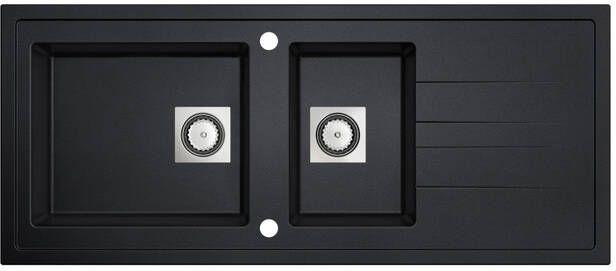 GO by Van Marcke Molto inbouwspoeltafel composiet met 2 bakken met afdruip 1170 x 500 mm met vierkante manuele plug omkeerbaar zwart 3512343101322