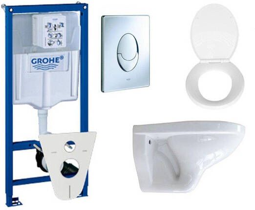 Grohe Adema Classic toiletset compleet met inbouwreservoir softclose zitting en bedieningsplaat chroom 0729120 0729205 0261520 4345124