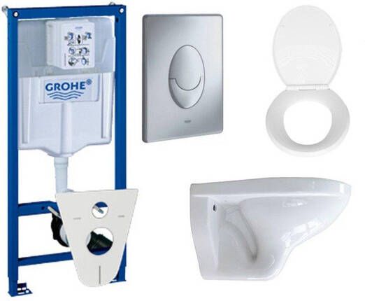 Grohe Adema Classic toiletset compleet met inbouwreservoir softclose zitting en bedieningsplaat mat chroom 0729121 0729205 0261520 4345124