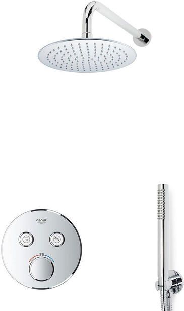 Grohe Adema Rise Regendoucheset Inbouw 2 functies met Adema Rise hoofddouche 20cm staafhanddouche wandarm Grohe Grohtherm inbouwthermostaat chroom sw105953 SW104917 SW720559 SW696254 SW542643 SW496
