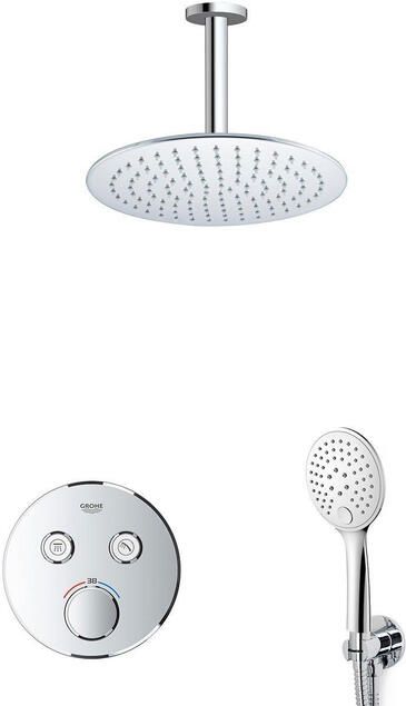 Grohe Adema Rise Regendoucheset Inbouw 2 functies met Adema Rise hoofddouche 25cm ronde handdouche plafondarm Grohe Grohtherm inbouwthermostaat chroom sw105953 SW104917  SW720552 SW377830 SW542643 SW49