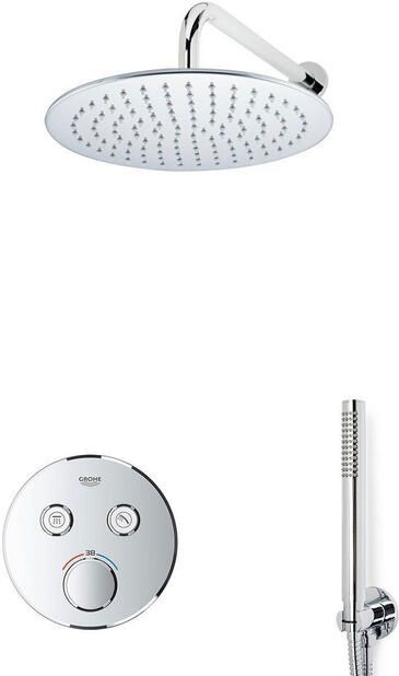 Grohe Adema Rise Regendoucheset Inbouw 2 functies met Adema Rise hoofddouche 25cm staafhanddouche wandarm Grohe Grohtherm inbouwthermostaat chroom sw105953 SW104917  SW720559 SW696252 SW542643 SW49