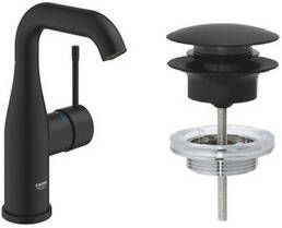 Grohe Essence 1-gats Wastafelkraan m-size hoog afvoergarnituur push up phantom black SW901443 SW901517