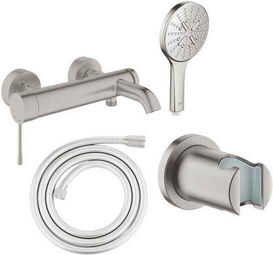 Grohe Essence Badset badkraan handdouche handdouchehouder doucheslang supersteel brushed SW701890 SW472426 SW73279 SW862591