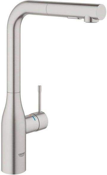 GROHE Essence New Keukenmengkraan eengreeps Dual Spray uittrekbaar 348mm hoogte 204mm L-uitloop hoog draaibaar supersteel