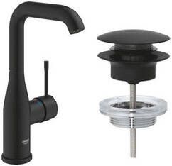 Grohe Essence Wastafelkraan l-size hoog afvoergarnituur push up phantom black SW901520 SW901517