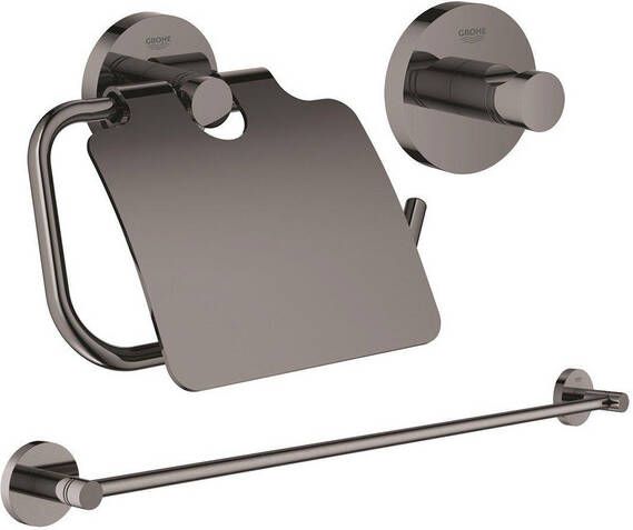 Grohe Essentials accessoireset 3-delig met handdoekhouder handdoekhaak en toiletrolhouder met klep hard graphite sw98976 sw99000 sw99017