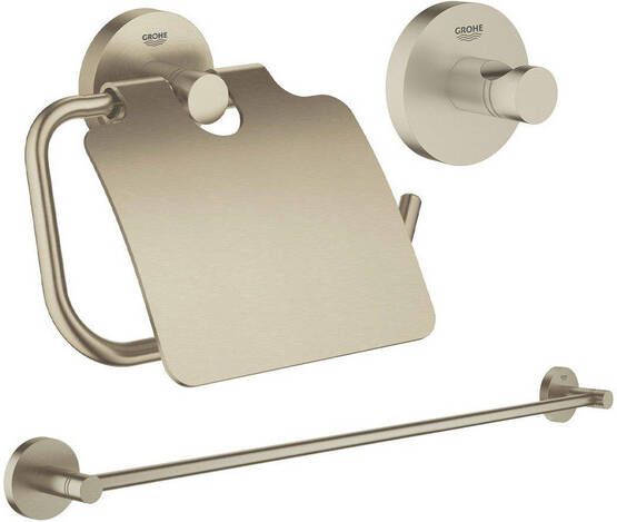 Grohe Essentials accessoireset 3-delig met handdoekhouder handdoekhaak en toiletrolhouder met klep geborsteld Nikkel sw98983 sw99007 sw99023