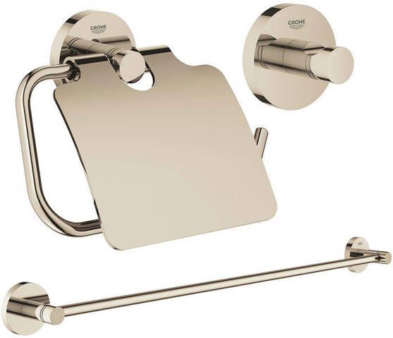 Grohe Essentials accessoireset 3-delig met handdoekhouder handdoekhaak en toiletrolhouder met klep nikkel sw98982 sw99006 sw99022
