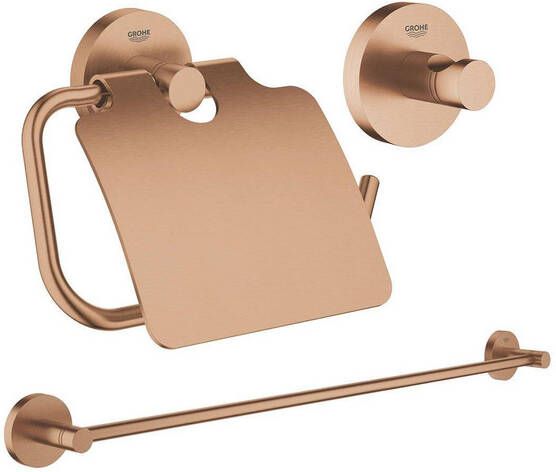 Grohe Essentials accessoireset 3-delig met handdoekhouder handdoekhaak en toiletrolhouder met klep Brushed warm sunset sw98979 sw99003 sw99019