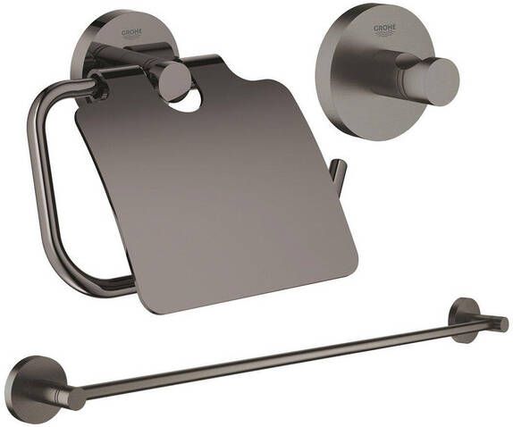 Grohe Essentials accessoireset 3-delig met handdoekhouder handdoekhaak en toiletrolhouder met klep brushed hard graphite sw98977 sw99001 sw99016