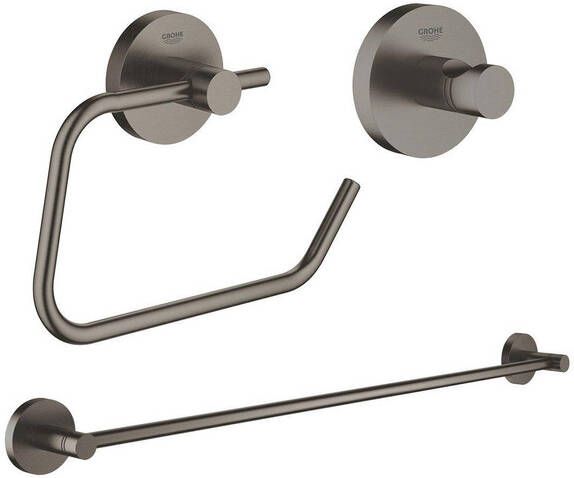 Grohe Essentials accessoireset 3-delig met handdoekhouder handdoekhaak en toiletrolhouder zonder klep brushed hard graphite sw98977 sw99001 sw99025