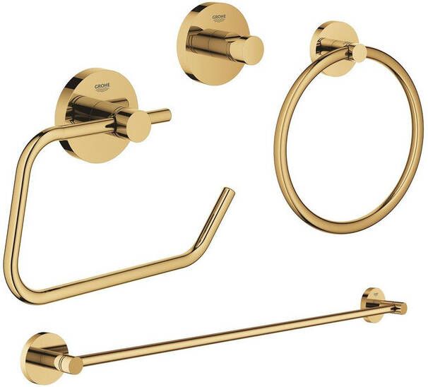 Grohe Essentials accessoireset 4-delig met handdoekring handdoekhouder handdoekhaak en toiletrolhouder zonder klep cool sunrise sw98948 sw98980 sw99004 sw99028