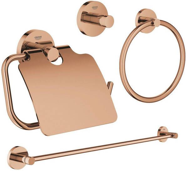 Grohe Essentials accessoireset 4-delig met handdoekring handdoekhouder handdoekhaak en toiletrolhouder met klep warm sunset sw98946 sw98978 sw99002 sw99018