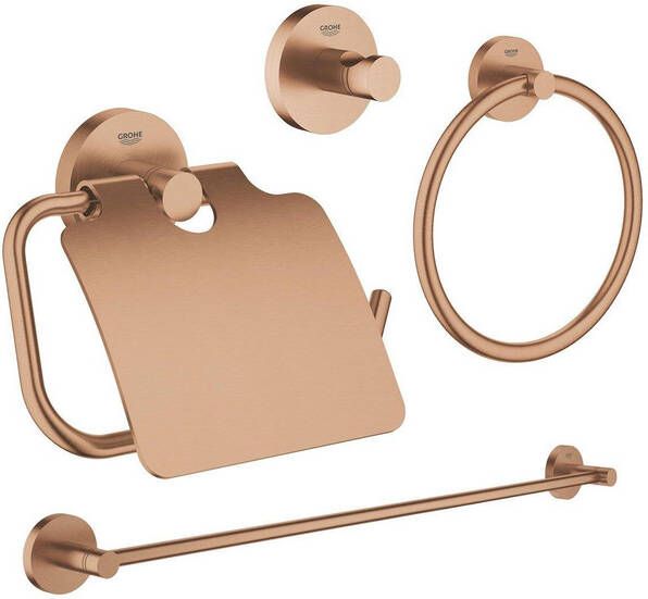 Grohe Essentials accessoireset 4-delig met handdoekring handdoekhouder handdoekhaak en toiletrolhouder met klep Brushed warm sunset sw98947 sw98979 sw99003 sw99019