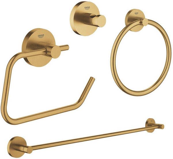 Grohe Essentials accessoireset 4-delig met handdoekring handdoekhouder handdoekhaak en toiletrolhouder zonder klep brushed cool sunrise sw98949 SW98981 SW99005 SW99029