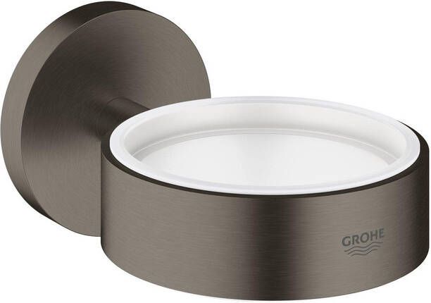 GROHE Essentials Glas - zeepschaaphouder rond wand 1 gats metaal hard graphite geborsteld