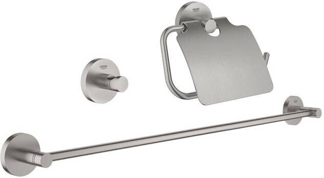 Grohe Essentials Toilet accessoireset 3-delig met toiletborstelhouder handdoekhaak en toiletrolhouder met klep super steel 40775DC1