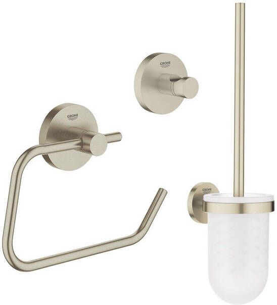 Grohe Essentials Toilet accessoireset 3-delig met toiletborstelhouder handdoekhaak en toiletrolhouder zonder klep geborsteld Nikkel sw99007 sw99031 sw99047