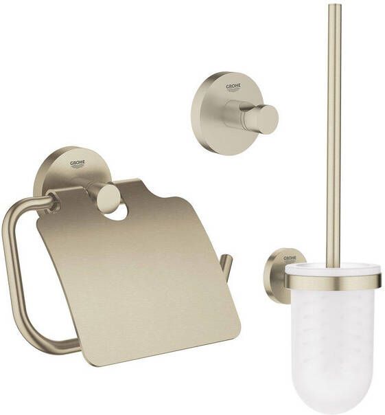 Grohe Essentials Toilet accessoireset 3-delig met toiletborstelhouder handdoekhaak en toiletrolhouder met klep geborsteld Nikkel sw99007 sw99023 sw99047