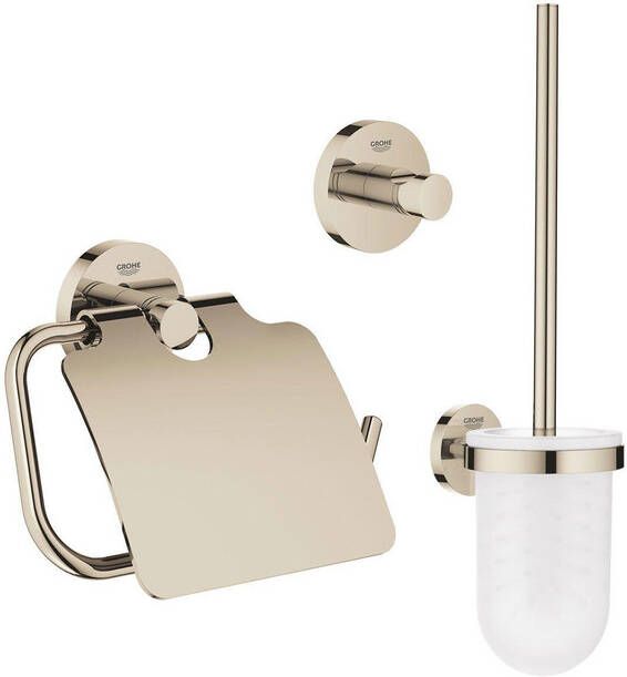 Grohe Essentials Toilet accessoireset 3-delig met toiletborstelhouder handdoekhaak en toiletrolhouder met klep nikkel sw99006 sw99022 sw99046