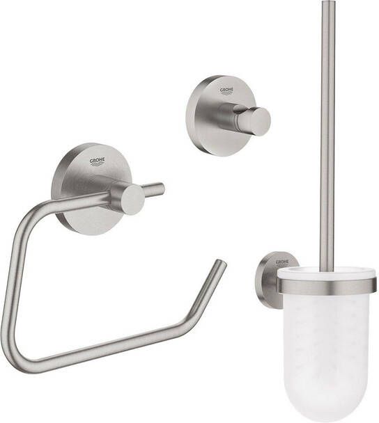 Grohe Essentials Toilet accessoireset 3-delig met toiletborstelhouder handdoekhaak en toiletrolhouder zonder klep super steel sw97640 sw97648 sw97650