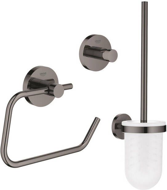Grohe Essentials Toilet accessoireset 3-delig met toiletborstelhouder handdoekhaak en toiletrolhouder zonder klep Hard graphite sw99000 sw99024 sw99040