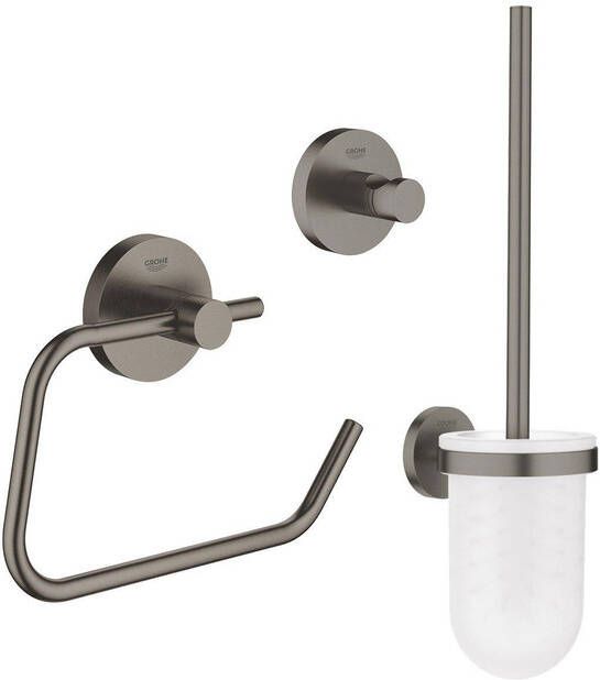 Grohe Essentials Toilet accessoireset 3-delig met toiletborstelhouder handdoekhaak en toiletrolhouder zonder klep brushed hard graphite sw99001 sw99025 sw99041