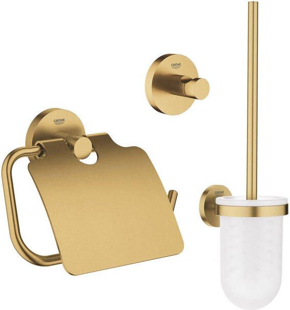 Grohe Essentials Toilet accessoireset 3-delig met toiletborstelhouder handdoekhaak en toiletrolhouder met klep Brushed cool sunrise sw99005 sw99021 sw99045