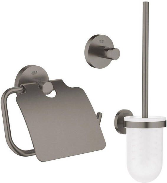 Grohe Essentials Toilet accessoireset 3-delig met toiletborstelhouder handdoekhaak en toiletrolhouder met klep brushed hard graphite sw99001 sw99017 sw99041