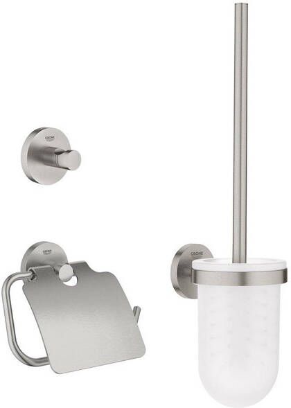 Douche Concurrent Toilet Accessoires Set Grohe Essentials 3 in 1 Handdoekhoek Toiletrolhouder en Toiletborstelhouder RVS
