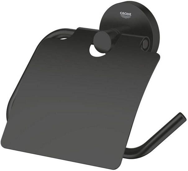 Grohe Essentials Toiletrolhouder met klep matte black 1024652430