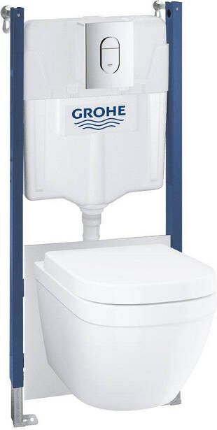 Grohe Euro Ceramic toiletset Solido inbouwreservoir spoelrandloos softclose zitting bedieningsplaat chroom glans wit 39535000