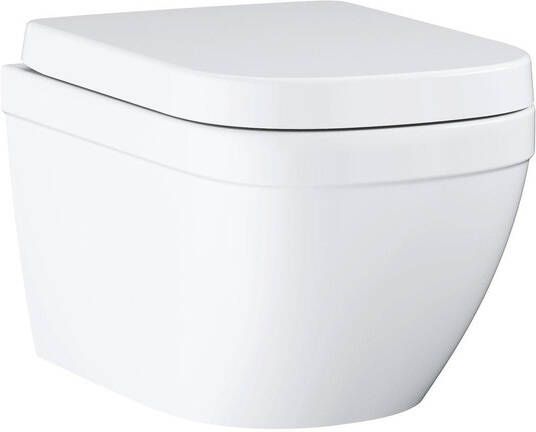 Douche Concurrent Toiletpot Hangend Grohe Euro Alpine Wit 37.4x54x36.1cm Wandcloset Diepspoel Rimfree met Softclose en Quickrelease Toiletzitting