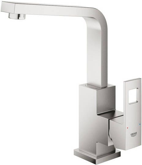 GROHE Eurocube Wastafelmengkraan L size trekwaste eengreeps 1 gats 248mm hoogte 150mm uitloop draaibaar supersteel