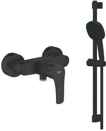 Grohe Eurosmart Doucheset met hendel s-koppelingen glijstangset vierkante handdouche 2 straalsoorten matte black SW1077218 SW1077331