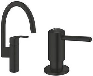 Grohe Eurosmart Keukenkraanset 18.3cm hoge uitloop zeepdispenser matte black SW1077330 SW1077401