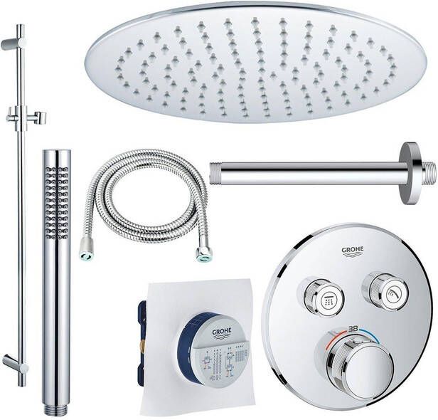 Grohe Fortifura GROHE Grohtherm Regendoucheset inbouw 2 functies met Fortifura hoofddouche 25cm staafhanddouche plafondarm glijstang 90 cm chroom sw105953 SW104917  SW720552 SW496810 SW767373 SW76
