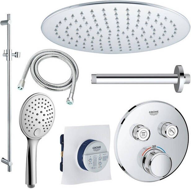 Grohe Fortifura GROHE Grohtherm Regendoucheset inbouw 2 functies met Fortifura hoofddouche 20cm ronde handdouche plafondarm glijstang 90 cm chroom sw105953 SW104917  SW696254 SW496814 SW767373 SW76