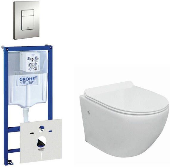 Grohe Go compact Toiletset spoelrandloos inbouwreservoir flatline toiletzitting bedieningsplaat mat chroom 0720002 0729205 sw242519