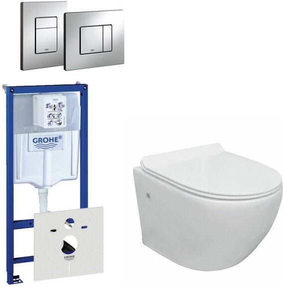 Grohe Go Compact Toiletset spoelrandloos inbouwreservoir toiletzitting bedieningsplaat chroom 0720001 0729205 sw242519